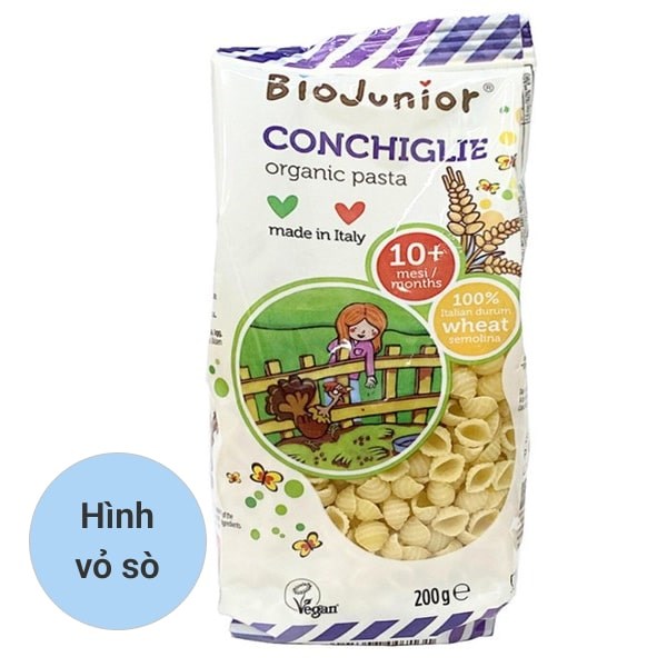 Nui Ăn Dặm Hữu Cơ Biojunior Hình Vỏ Sò 200G (Từ 10 Tháng)