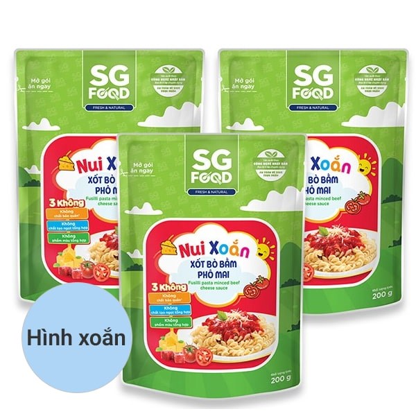 Combo 3 Gói Nui Ăn Dặm Xốt Bò Bằm, Phô Mai Sg Food Hình Xoắn 200G (Từ 1 Tuổi)