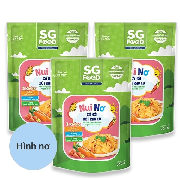 Combo 3 Gói Nui Ăn Dặm Cá Hồi Xốt Rau Củ Sg Food Hình Nơ 200G (Từ 1 Tuổi)