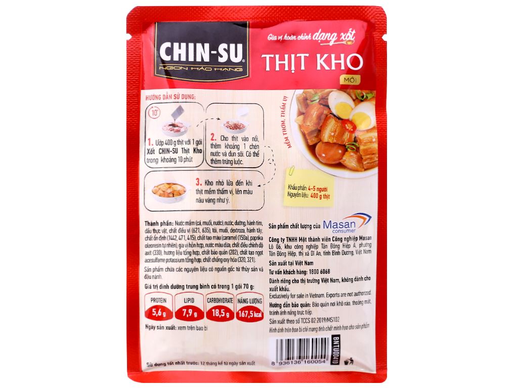Gia vị hoàn chỉnh dạng xốt thịt kho Chinsu gói 70g 3