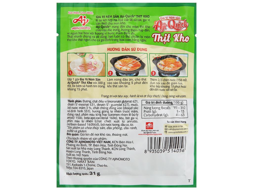 Gia vị nêm sẵn thịt kho Aji-Quick gói 31g 4