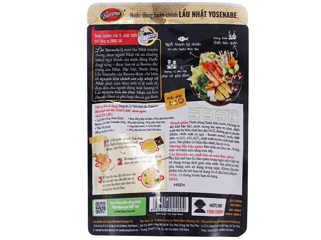 Nước dùng hoàn chỉnh lẩu Nhật Yosenabe Barona gói 160g 3
