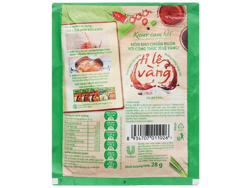 Gia vị hoàn chỉnh thịt kho tàu cho món kho ngon đúng điệu Knorr gói 28g 3
