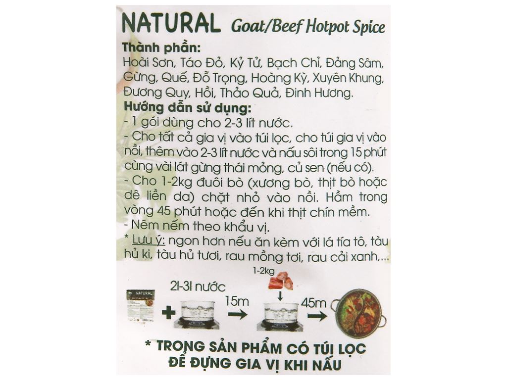 Gia vị lẩu dê, bò DH Food Natural gói 64g 3