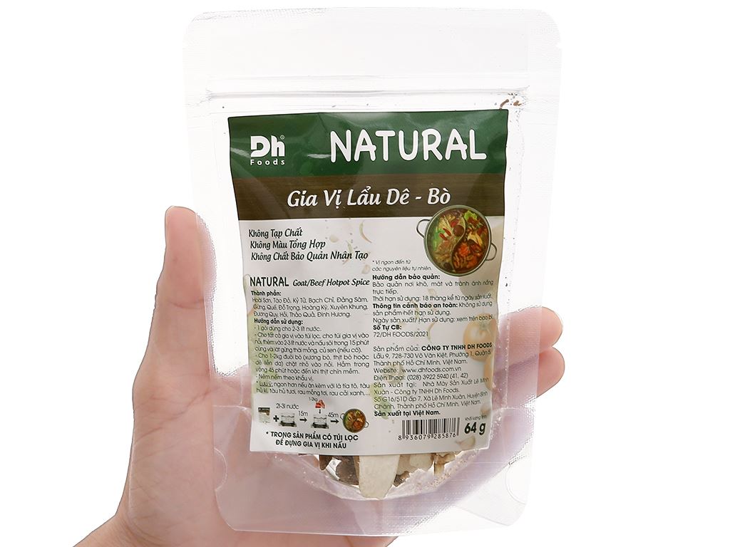 Gia vị lẩu dê, bò DH Food Natural gói 64g 5
