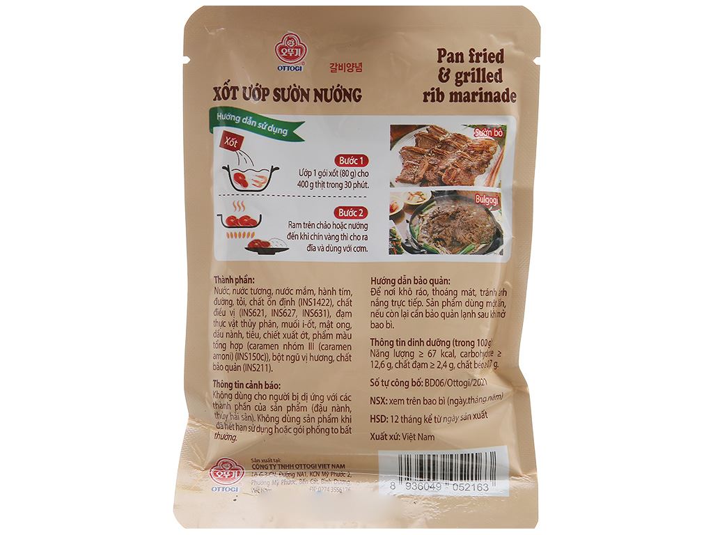 Xốt ướp sườn nướng đậm vị đưa cơm Ottogi gói 80g 3
