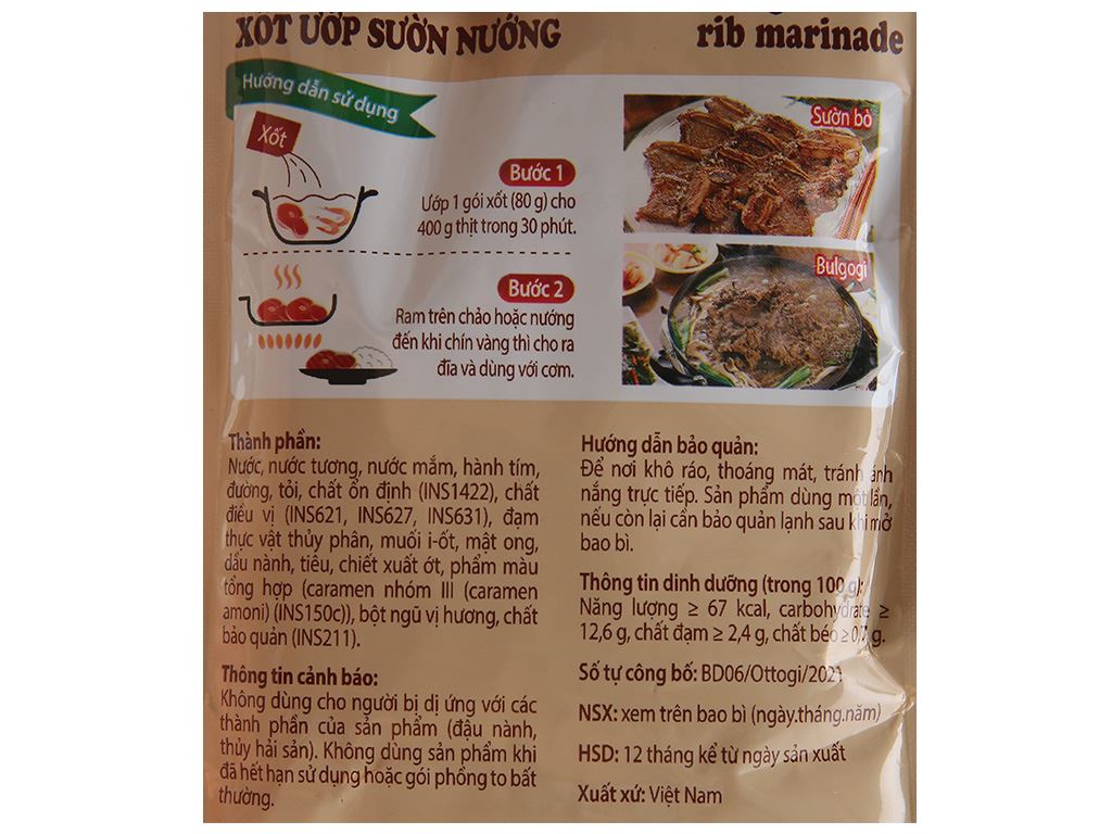 Xốt ướp sườn nướng đậm vị đưa cơm Ottogi gói 80g 4