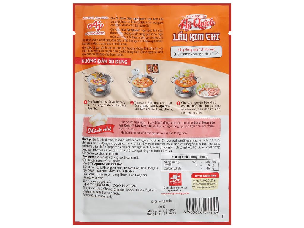 Gia vị nêm sẵn vị kim chi Aji-Quick gói 46g 4