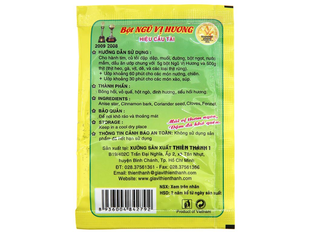 Bột ngũ vị hương Thiên Thành gói 5g 3