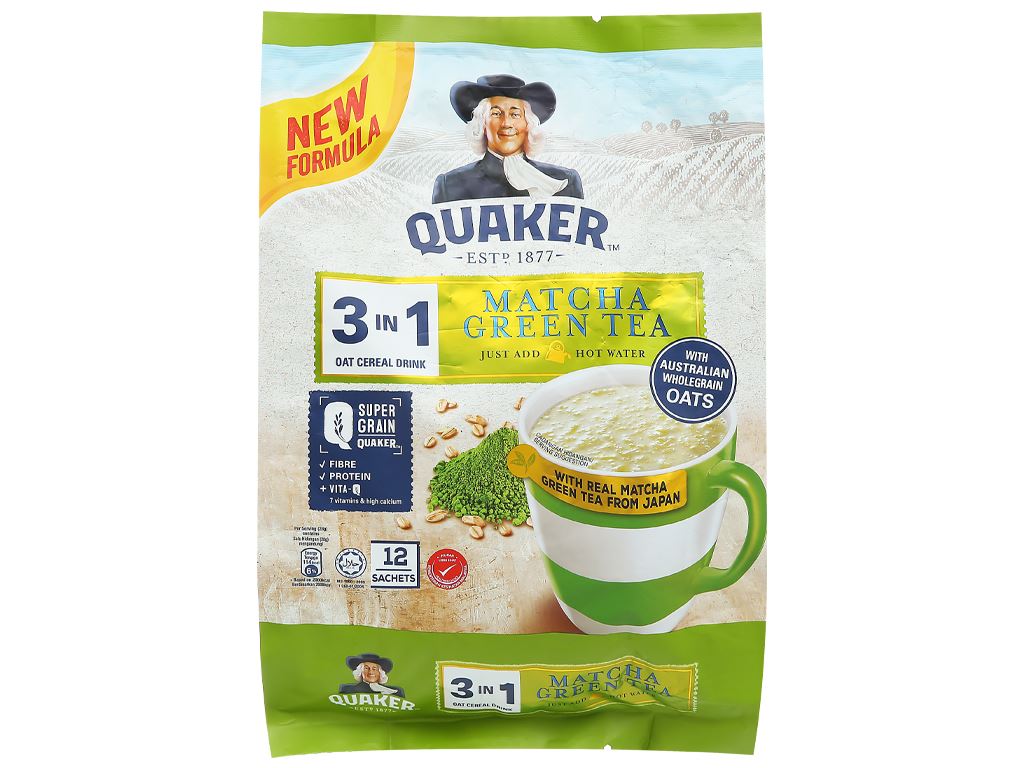 Thức uống yến mạch 3 trong 1 vị trà xanh matcha Quaker bịch 336g 1