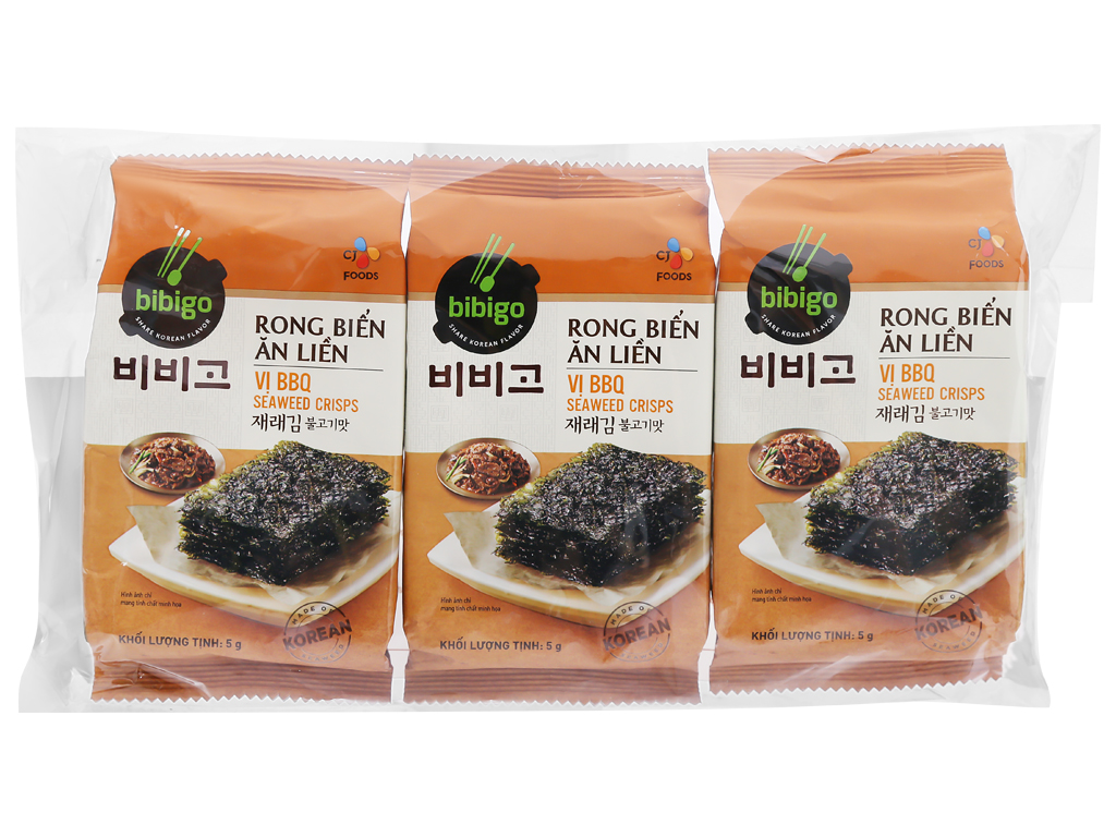 3 gói rong biển vị BBQ Bibigo 5g giá tốt tại Bách hoá XANH