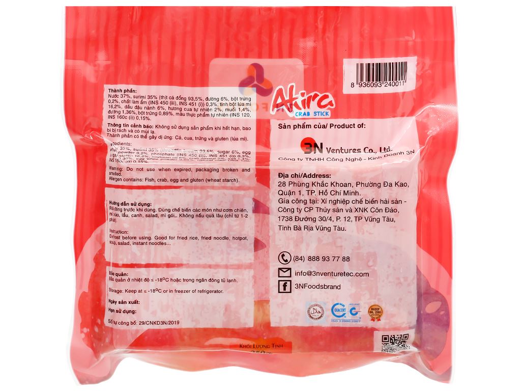Que surimi hương vị cua Akira 3N Foods gói 250g 8