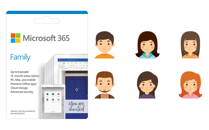 Microsoft 365 Family 32/64bit 1 năm 6 user Win/Mac - Sử dụng được cho 6 tài khoản Microsoft
