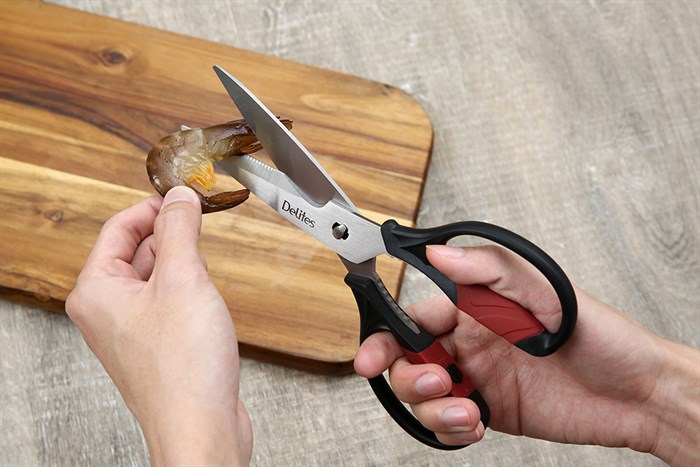 Kéo nhà bếp đa năng thép không gỉ 2Cr13 Delites SSKI022 Màu Đen - Đỏ