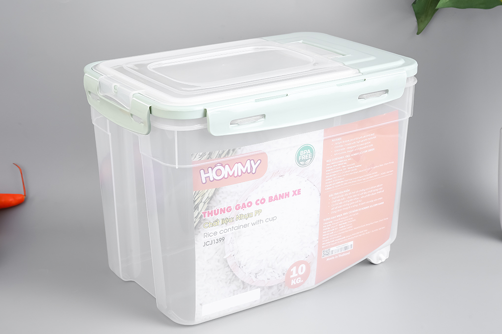 Thùng gạo nhựa 10 kg có bánh xe Hommy JCJ1399