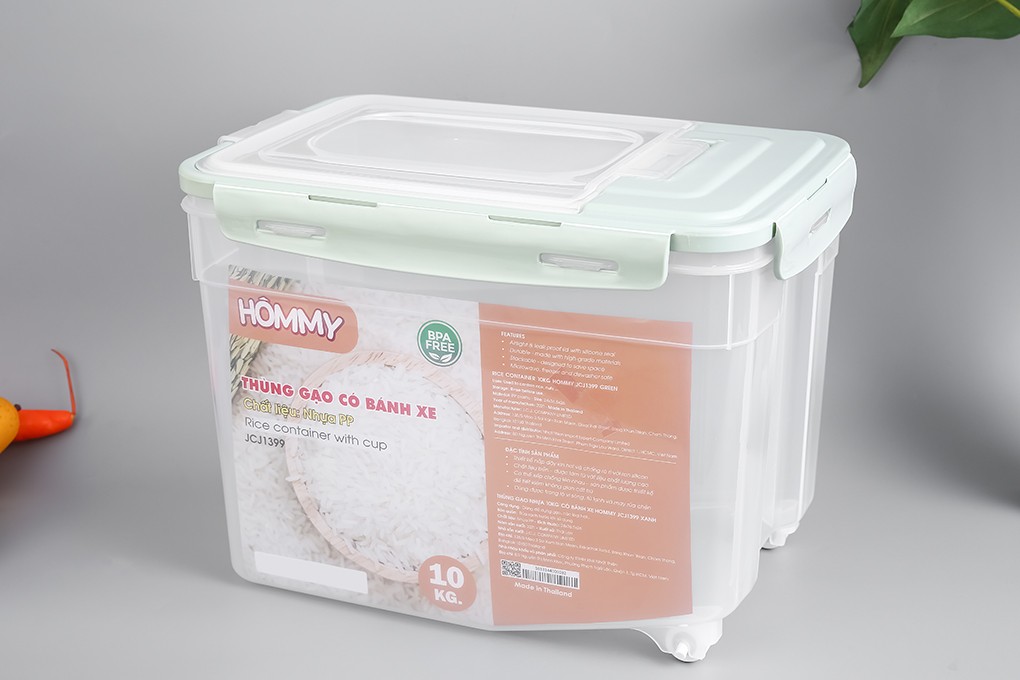 Thùng gạo nhựa 10 kg có bánh xe Hommy JCJ1399