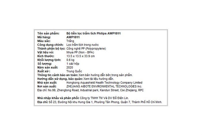 Cốc lọc đầu nguồn Philips AWP1811 Màu Trắng