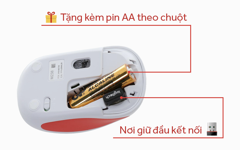 Chuột không dây Logitech M238 Kem đỏ - Chi tiết cấu tạo chuột Chuột không dây Logitech M238 Kem đỏ - Chi tiết cấu tạo chuột