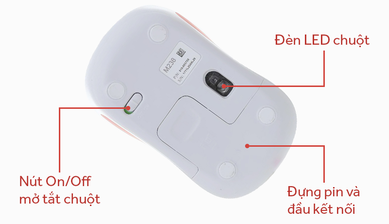 Chuột không dây Logitech M238 Kem đỏ - Chi tiết cấu tạo chuột Chuột không dây Logitech M238 Kem đỏ - Chi tiết cấu tạo chuột