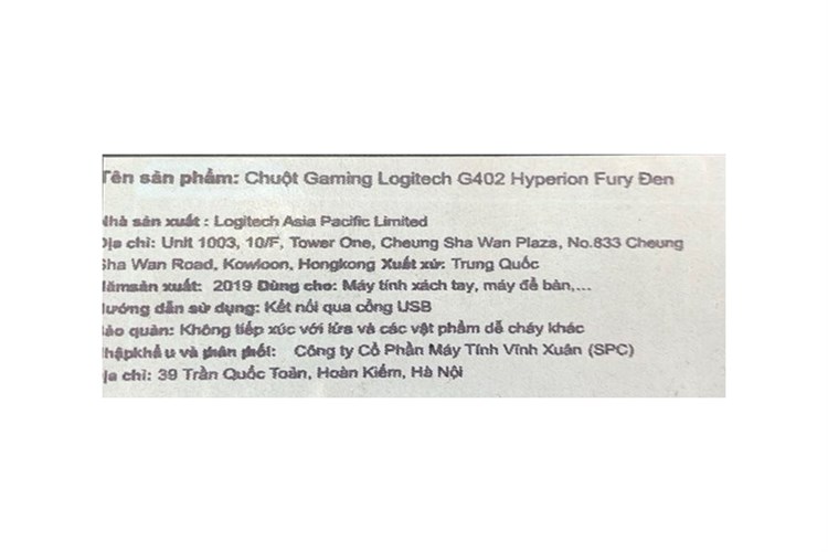 Chuột Có dây Gaming Logitech G402 Hyperion Fury Đen Màu Đen