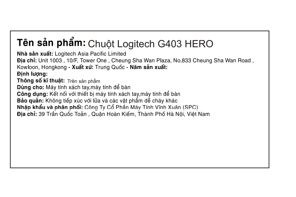 Chuột Có dây Gaming Logitech G403 Hero Màu Đen