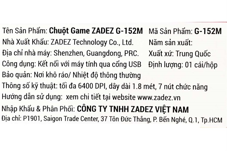 Chuột Có dây Gaming Zadez G-152M Màu Đen