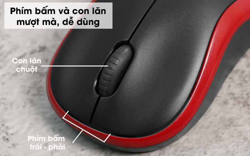 Chuột không dây Logitech M185 - Các phím nhấn nhẹ, tiếng click dễ chịu