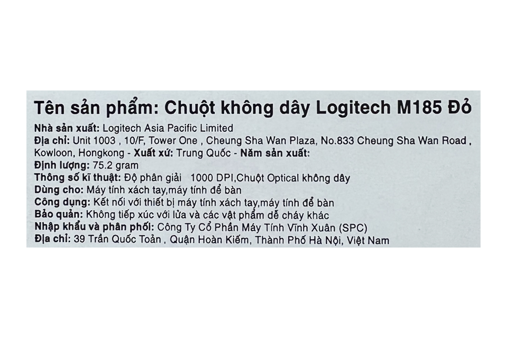 Chuột Không dây Logitech M185 Màu Đỏ