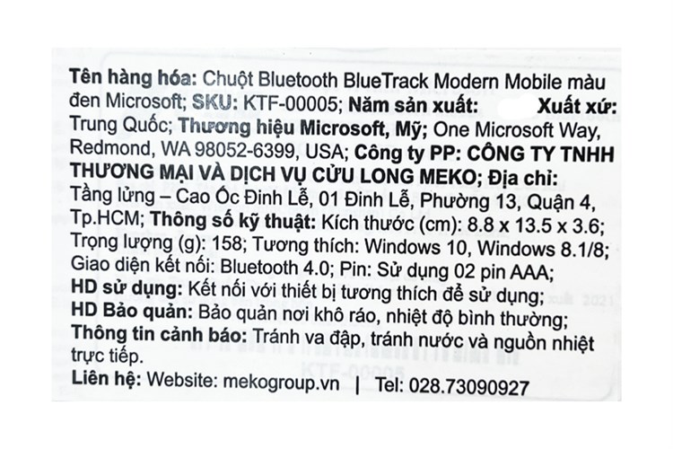 Chuột Bluetooth Microsoft Modern Mobile KTF Màu Đen