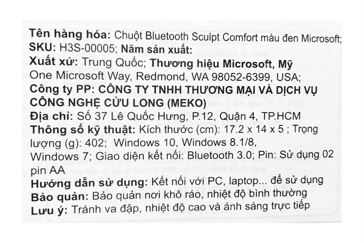 Chuột Bluetooth Microsoft Sculpt Comfort Màu Đen