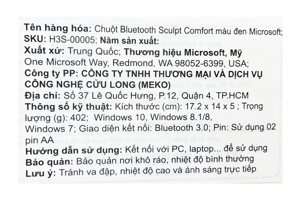 Chuột Bluetooth Microsoft Sculpt Comfort Đen