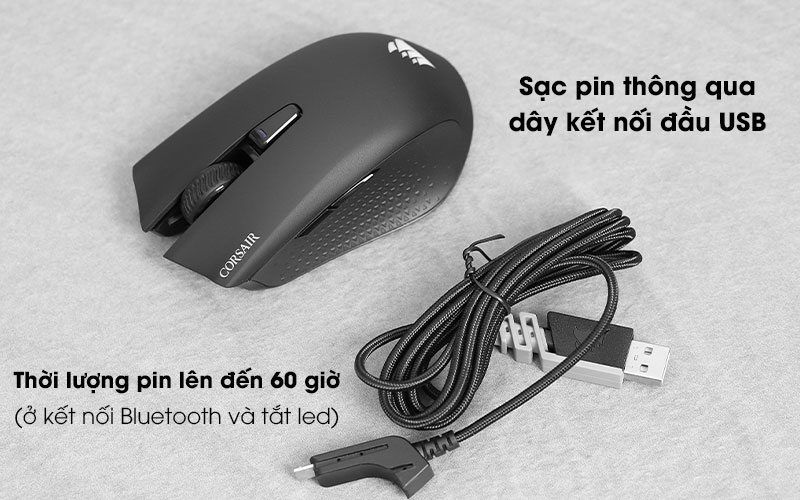 Chuột Bluetooth Gaming Corsair Harpoon RGB Đen - Thời lượng pin