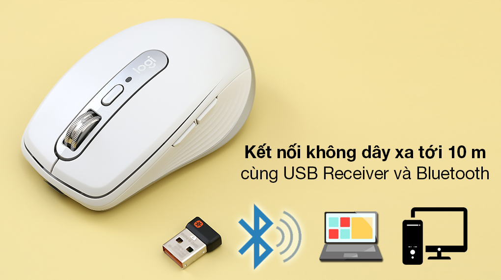 Chuột không dây Logitech MX Anywhere 3 Xám - Làm việc với các thiết bị dễ dàng qua kết nối không dây với USB Receiver (đầu thu USB) hoặc Bluetooth