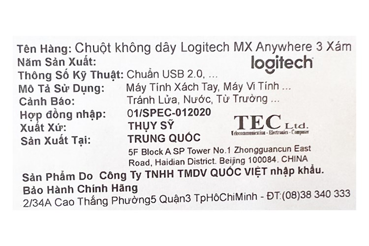 Chuột Không dây Bluetooth Logitech MX Anywhere 3 Xám Màu Xám