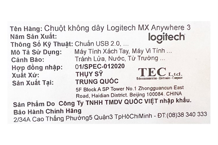 Chuột Không dây Bluetooth Logitech MX Anywhere 3 Xám Màu Đen