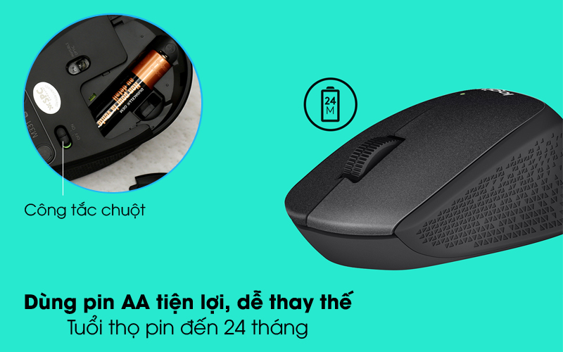 Dùng pin AA - Chuột Không Dây Silent Logitech M331