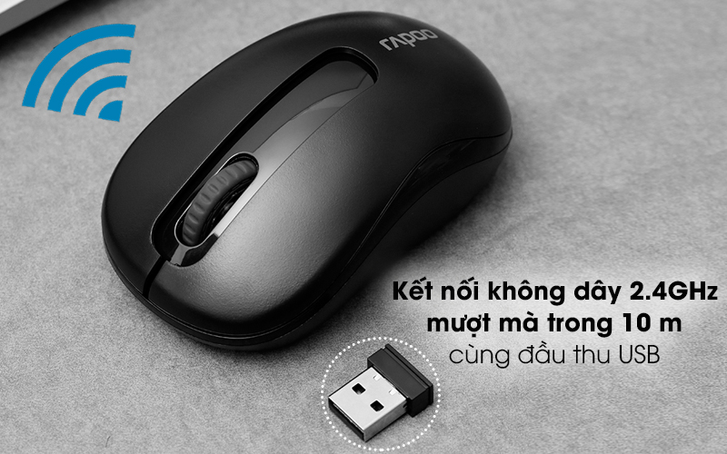 Chuột không dây Rapoo M10 Plus - Khoảng cách kết nối không dây xa đến 10 m với USB Receiver (đầu thu USB)