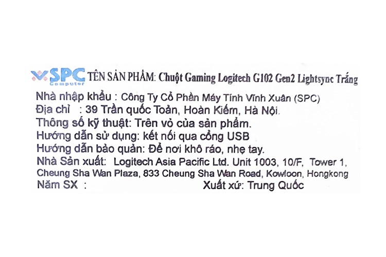 Chuột Có dây Gaming Logitech G102 Gen2 Lightsync Màu Trắng
