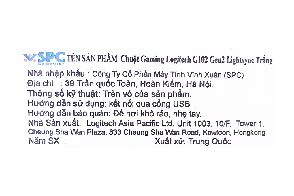 Chuột Có dây Gaming Logitech G102 Gen2 Lightsync Màu Trắng
