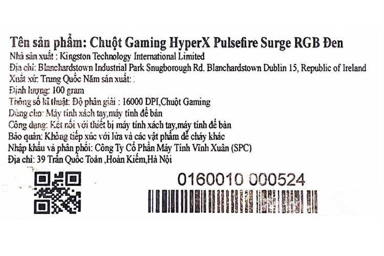 Chuột Có dây Gaming HyperX Pulsefire Surge RGB Màu Đen