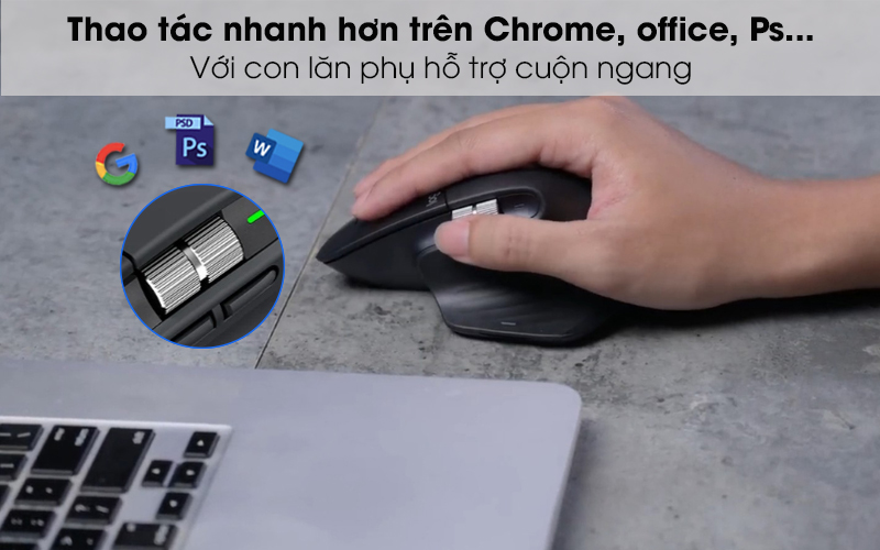 Cuộn ngang - Chuột không dây Logitech MX Master 3 Đen