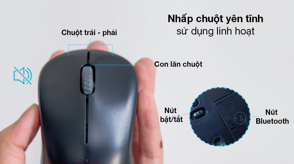 Chuột không dây Bluetooth Rapoo M160 đen - Click chuột im lặng, cuộn con lăn êm ái