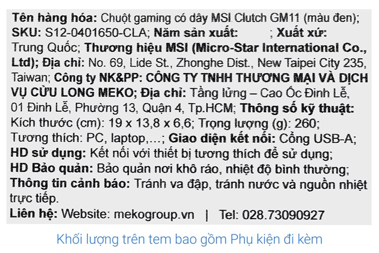 Chuột Có dây Gaming MSI Clutch GM11 Đen Màu Đen