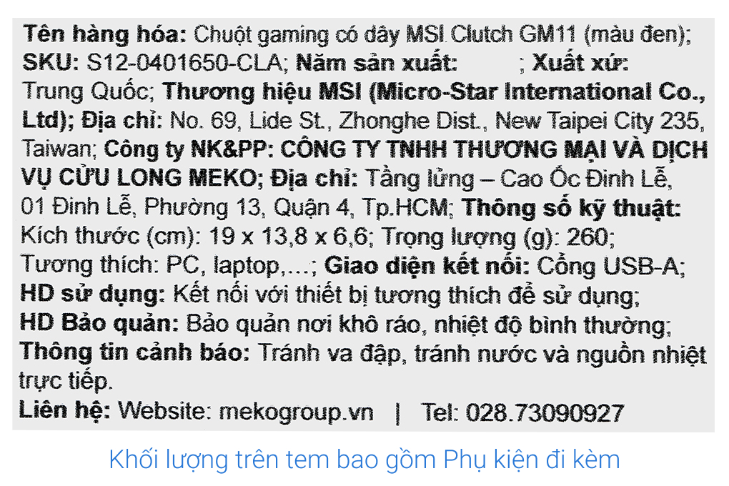 Chuột Có dây Gaming MSI Clutch GM11 Đen Màu Đen