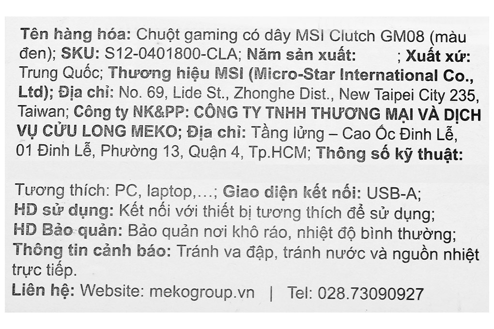 Chuột Có dây Gaming MSI Clutch GM08 Màu Đen