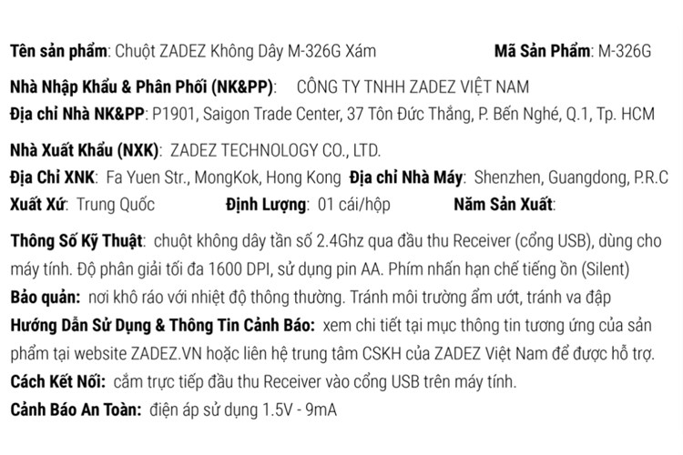 Chuột Không dây Silent Zadez M326 Màu Xám