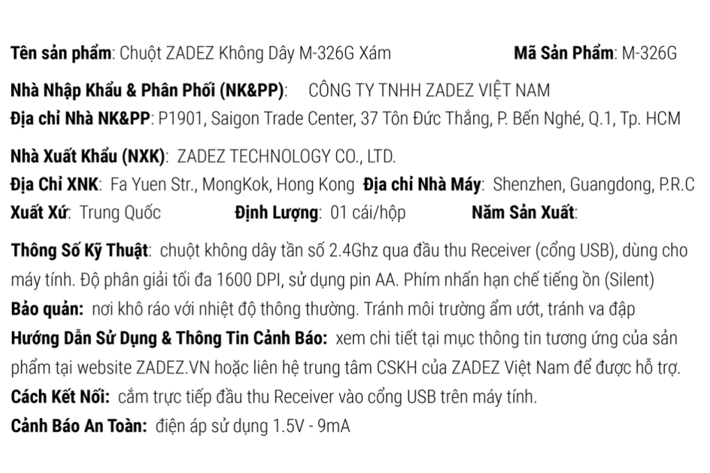Chuột Không dây Silent Zadez M326 Màu Xám