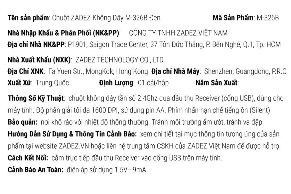 Chuột Không dây Silent Zadez M326 Màu Đen