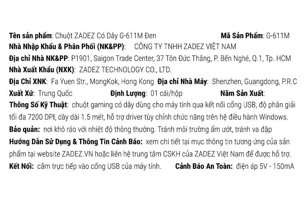 Chuột Có dây Gaming Zadez G-611M Màu Đen