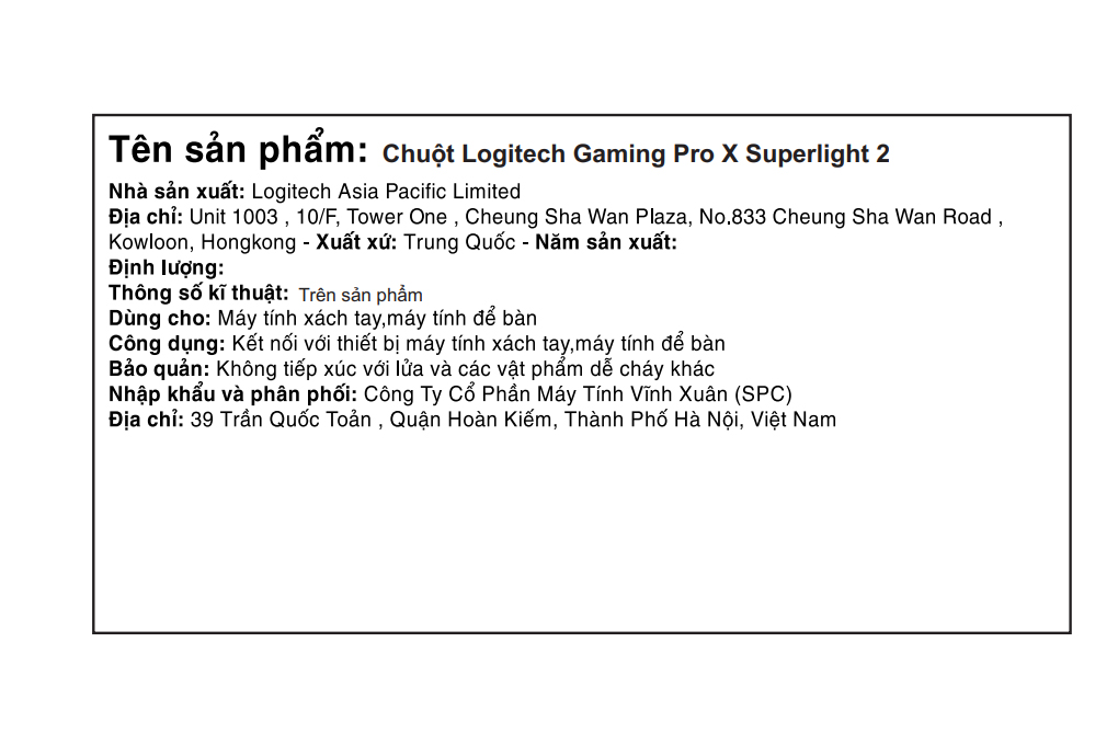 Chuột Sạc Không dây Gaming Logitech Pro X Superlight 2 Lightspeed Màu Đen